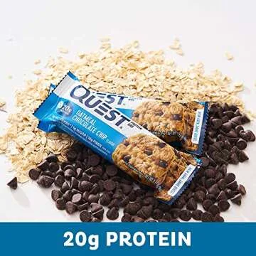 Quest Nutrition Oatmeal Chocolate Chip Protein Bars, 20g Protein, 1g Sugar, 5g Net Carb, Gluten Free, Keto Friendly, 12 Count