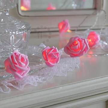 Avanti 20 Led Battery Operated Romantic String Rose Flower Fairy Lamp Light Outdoor for Valentine's Day, Christmas, Wedding, Room, Garden, Patio, Party Festival Decor (Hot Pink)