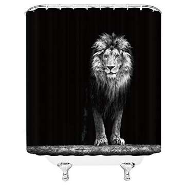 XPIWHTOW Lion Shower Curtain Black White Wild Animal African Wildlife Cool Boy Men Hunting Vintage M...