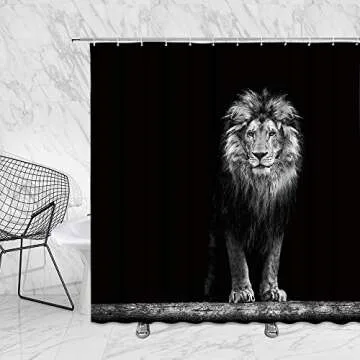 XPIWHTOW Lion Shower Curtain Black White Wild Animal African Wildlife Cool Boy Men Hunting Vintage Majestic Bathroom Decor Curtains with Hook 70x70Inch
