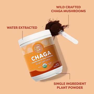 Vimergy USDA Organic Wild Chaga Mushroom Extract Powder, 166 Servings – Ideal in Chaga Tea, Coffee, Smoothies – Cardiovascular Support - Kosher, Vegan, No Gluten, Paleo - Pure Chaga, No Fillers (250g)