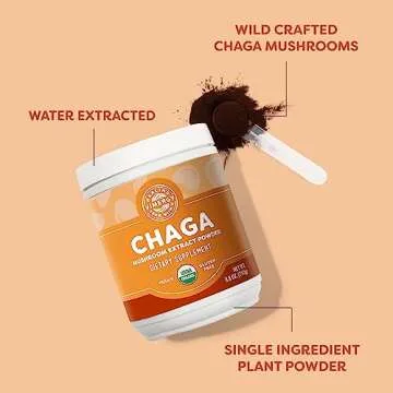 Vimergy USDA Organic Wild Chaga Mushroom Extract Powder, 166 Servings – Ideal in Chaga Tea, Coffee, Smoothies – Cardiovascular Support - Kosher, Vegan, No Gluten, Paleo - Pure Chaga, No Fillers (250g)