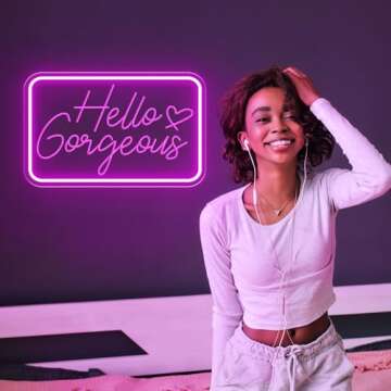 Hello Gorgeous Neon Sign for Wall Decor, Hello Beautiful LED Neon Lights Party Decorations, for Bachelorette Party Birthday Engagement Party Wedding, USB Powered Adjustable Brightness 16X10 inch