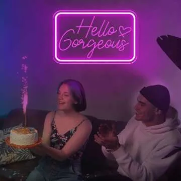 Hello Gorgeous Neon Sign for Wall Decor, Hello Beautiful LED Neon Lights Party Decorations, for Bachelorette Party Birthday Engagement Party Wedding, USB Powered Adjustable Brightness 16X10 inch