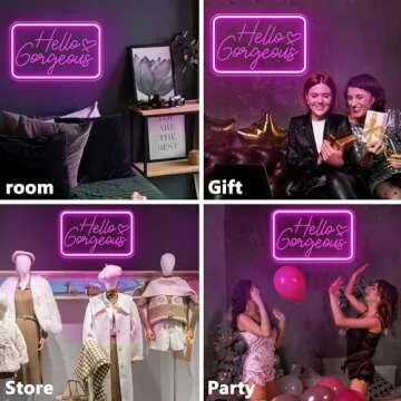 Hello Gorgeous Neon Sign for Wall Decor, Hello Beautiful LED Neon Lights Party Decorations, for Bachelorette Party Birthday Engagement Party Wedding, USB Powered Adjustable Brightness 16X10 inch