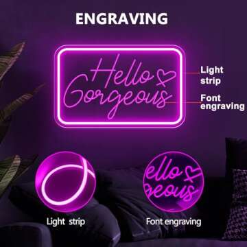 Hello Gorgeous Neon Sign for Wall Decor, Hello Beautiful LED Neon Lights Party Decorations, for Bachelorette Party Birthday Engagement Party Wedding, USB Powered Adjustable Brightness 16X10 inch