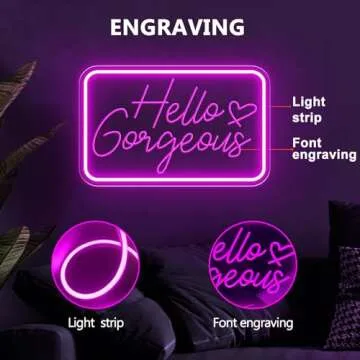 Hello Gorgeous Neon Sign for Wall Decor, Hello Beautiful LED Neon Lights Party Decorations, for Bachelorette Party Birthday Engagement Party Wedding, USB Powered Adjustable Brightness 16X10 inch