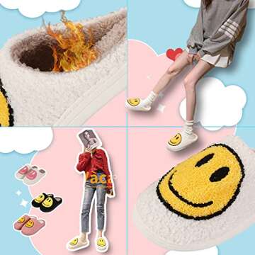 V-CEN Smile Face Slippers for Women & Men - Cozy Plush & Cute Happy Face Design
