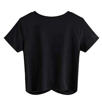 JINKESI Women's Summer Causal Short Sleeve Blouse Round Neck Crop Tops Twist Front Tee T-Shirt Black-X-Large