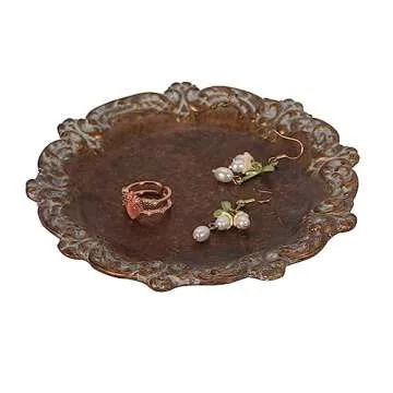 S-MANTIS Vintage Tray Small Antique Trinket Dish, Round, Ring Holder with Twisted Flower Surrounding...