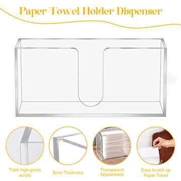 Acrylic Countertop Paper Towel Dispenser, Folded Paper Towel Dispenser Clear Trifold Napkin Holder, Suitable for Z-fold, C-fold or MultiFold Trifold Paper Towels for Bathroom Toilet and Kitchen