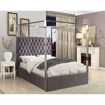 Meridian Furniture Porter Collection Modern | Contemporary Velvet Upholstered Bed with Deep Detailed...