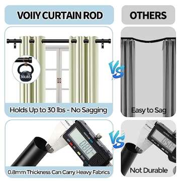 VOIIY 2 Pack Black Curtain Rods for Windows 66 to 120 Inch(5.5-10 Feet),1" Diameter Drapery Rods with Modern Style End Cap Finials,Size:36-120 Inch