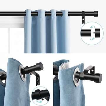 VOIIY 2 Pack Black Curtain Rods for Windows 66 to 120 Inch(5.5-10 Feet),1" Diameter Drapery Rods with Modern Style End Cap Finials,Size:36-120 Inch