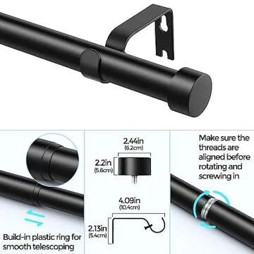VOIIY 2 Pack Black Curtain Rods for Windows 66 to 120 Inch(5.5-10 Feet),1" Diameter Drapery Rods with Modern Style End Cap Finials,Size:36-120 Inch