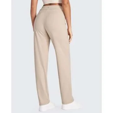 G4Free Women Wide Leg Pants with Pockets - High Waisted Business Casual Yoga Pants (28", Light Khaki...