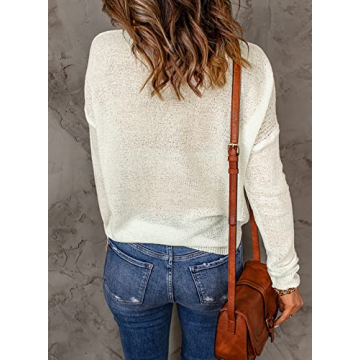 Acelitt Women's Casual Spring Long Sleeve Crewneck Lightweight Loose Fashion 2024 Crochet Knit Pullover Sweaters Tops White XXL