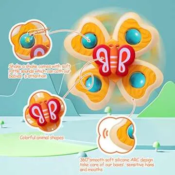TOHIBEE 3PCS Spinner Toys for 1-3 Year Old Boys & Girls - Suction Cup Spinning Toys for Toddlers & Babies 12-18 Months - First Birthday Gifts
