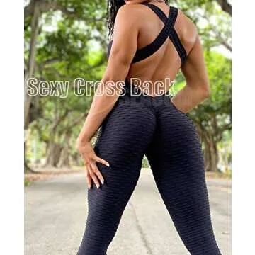 SEASUM Women Yoga Jumpsuit Backless One piece Workout Catsuit Bodysuit Sleeveless Textured Gym Bodycon Romper M