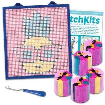 Playmonster LatchKits for Wall Hangings & Mini-Rugs - Pineapple - Craft Kit with Easy, Color-Coded Canvas, Pre-Cut Yarn & Latch Hook Tool - Perfect DIY Craft for Kids - Ages 6 and Up, Small, Multi