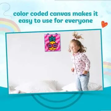 Playmonster LatchKits for Wall Hangings & Mini-Rugs - Pineapple - Craft Kit with Easy, Color-Coded Canvas, Pre-Cut Yarn & Latch Hook Tool - Perfect DIY Craft for Kids - Ages 6 and Up, Small, Multi