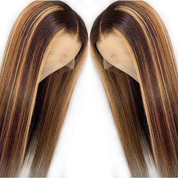 Kun Gang 13x6 Straight Highlight 27 Colored Lace Front Wigs Human Hair PrePlucked Middle Part For Women Brazilian Lace Front Human Hair Wigs 150% Density. (20inch)