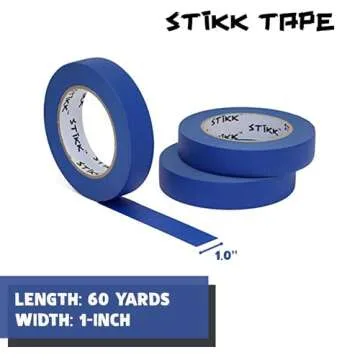 STIKK Painters Tape - 3pk Blue Painter Tape - 1 inch x 60 Yards - Paint Tape for Painting, Edges, Trim, Ceilings - Masking Tape for DIY Paint Projects - Residue-Free Painting Tape