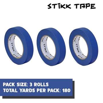 STIKK Painters Tape - 3pk Blue Painter Tape - 1 inch x 60 Yards - Paint Tape for Painting, Edges, Trim, Ceilings - Masking Tape for DIY Paint Projects - Residue-Free Painting Tape