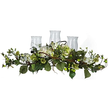 Nearly Natural Hydrangea Triple Candleabrum Centerpiece - Elegant Cream Decor