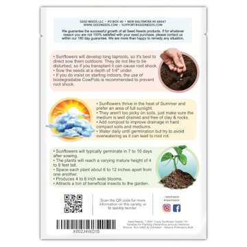 Seed Needs, 1 Ounce 1,000+ Sunflower Seeds for Planting The Original Crazy Blend (15+ Heirloom Varieties) Open Pollinated & Untreated Multicolored Sunflower Flower Seeds - Bulk