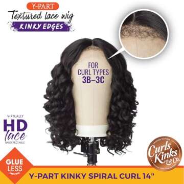 Sensationnel Curls kinksandco kinkyedges wig - kinky spiral curl 14 inch y part lace natural kinkyte...