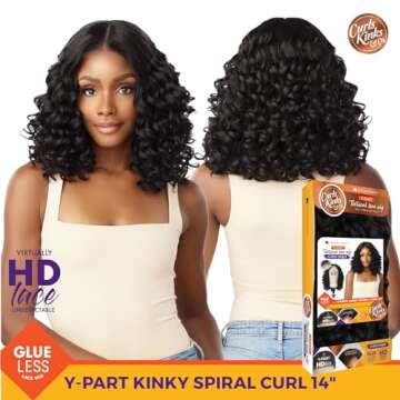 Sensationnel Curls kinksandco kinkyedges wig - kinky spiral curl 14 inch y part lace natural kinkytexture edged hairline for natural 3c to 4c hair textures (HL34/51)