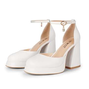 wetkiss White Platform Heels for Women Pumps White Platform Pumps Chunky Platform Heels for Women Block Heels White Closed Round Toe Heels Comfortable High Heels