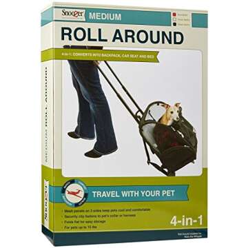 Snoozer Roll Around Travel Dog Carrier Backpack 4-in-1- Rolling Backpack Pet Carrier with Wheels for Cats & Dogs, Pet Stroller, Travel Bag for Pets Up to 15 Lbs - Black, Medium