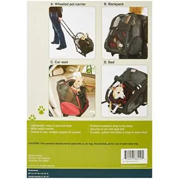 Snoozer Roll Around Travel Dog Carrier Backpack 4-in-1- Rolling Backpack Pet Carrier with Wheels for Cats & Dogs, Pet Stroller, Travel Bag for Pets Up to 15 Lbs - Black, Medium