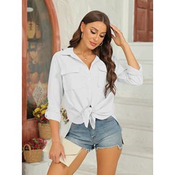 Stylish Runcati Cotton Linen Button Down Shirt For Women