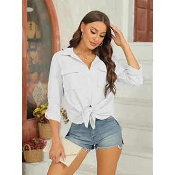 Stylish Runcati Cotton Linen Button Down Shirt For Women
