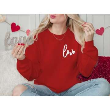 AIIWEIS Valentine Sweatshirt for Womens Love Heart Grahic Long Sleeve Shirt Casual Valentines Gifts Pullover Tops Red