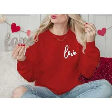 AIIWEIS Valentine Sweatshirt for Womens Love Heart Grahic Long Sleeve Shirt Casual Valentines Gifts Pullover Tops Red