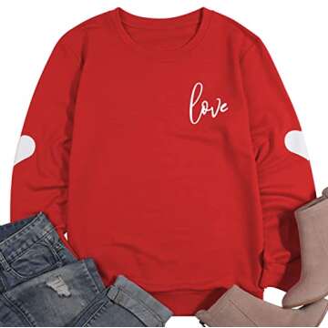 AIIWEIS Valentine Sweatshirt for Womens Love Heart Grahic Long Sleeve Shirt Casual Valentines Gifts Pullover Tops Red