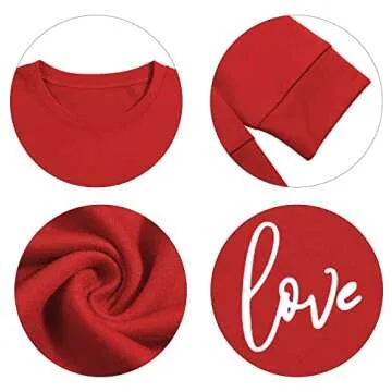 AIIWEIS Valentine Sweatshirt for Womens Love Heart Grahic Long Sleeve Shirt Casual Valentines Gifts Pullover Tops Red