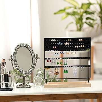X Kang, Earring Stand Display,3-Tier Ear Stud Holder Rack, Jewelry Organizer 144 Holes with Wooden T...