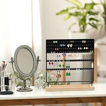 X Kang, Earring Stand Display,3-Tier Ear Stud Holder Rack, Jewelry Organizer 144 Holes with Wooden T...