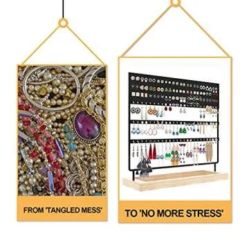 X Kang, Earring Stand Display,3-Tier Ear Stud Holder Rack, Jewelry Organizer 144 Holes with Wooden Tray for Earrings Necklaces Watches and Rings(Black)