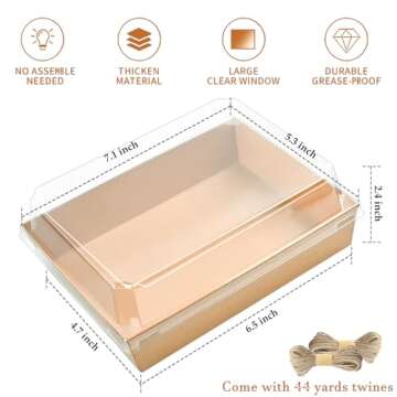 Ocmoiy 7x5 Inch Charcuterie Boxes with Clear Lids, 25 Pack Paper Bakery Boxes with Window, Disposabl...