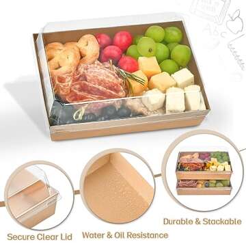 Ocmoiy 7x5 Inch Charcuterie Boxes with Clear Lids, 25 Pack Paper Bakery Boxes with Window, Disposable Take Out Food Containers for Sandwiches, Strawberries, Cookies, Cupcakes (Brown)