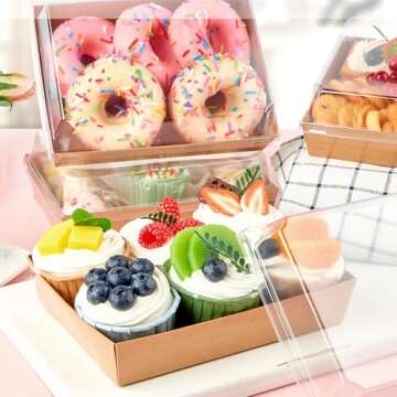 Ocmoiy 7x5 Inch Charcuterie Boxes with Clear Lids, 25 Pack Paper Bakery Boxes with Window, Disposable Take Out Food Containers for Sandwiches, Strawberries, Cookies, Cupcakes (Brown)