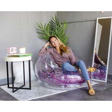 Air Candy Inflatable Glitter Chair - Filled with 6mm Holographic Color Changing Glitter - Made with Strong PVC That Will Hold up to 250 lbs. Perfect for Indoor or Outdoor use!