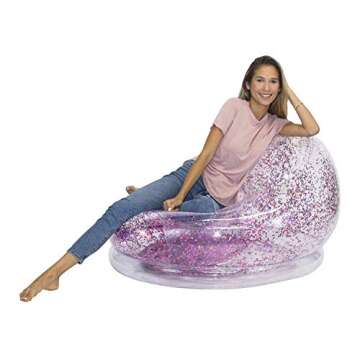 Air Candy Inflatable Glitter Chair - Filled with 6mm Holographic Color Changing Glitter - Made with Strong PVC That Will Hold up to 250 lbs. Perfect for Indoor or Outdoor use!