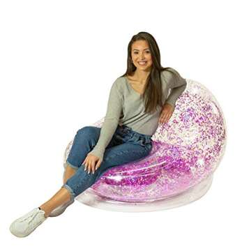 Air Candy Inflatable Glitter Chair - Filled with 6mm Holographic Color Changing Glitter - Made with Strong PVC That Will Hold up to 250 lbs. Perfect for Indoor or Outdoor use!